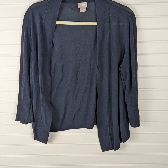 Chico's Cozy Navy Women's Cardigan 3/4 Sleeve 1 (8-10) - Picture 3 of 7